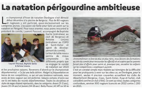 24 SPORT Janvier 2023. La natation Périgourdine ambitieuse