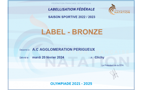 Bravo au club ACAP pour l'obtention du LABEL BRONZE par la FFN saison 2022-2023